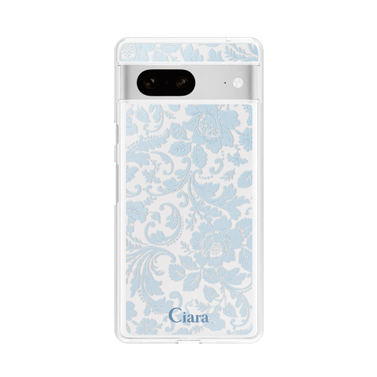 GooglePixel7 クリアケース ヴィンテージフラワー ブルー