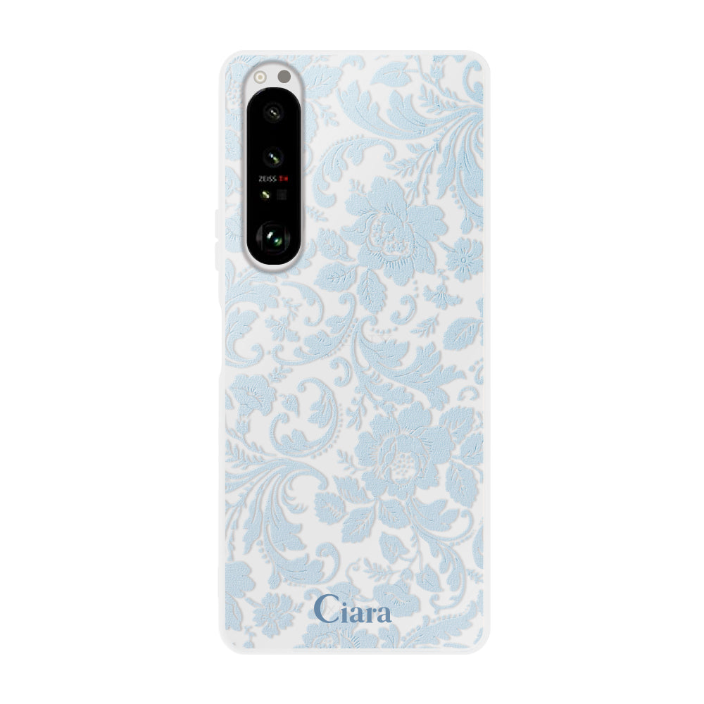 Xperia1Ⅱ クリアケース ヴィンテージフラワー ブルー