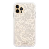 iPhone11ProMax クッションバンパー 耐衝撃クリアケース ヴィンテージフラワー ピンク