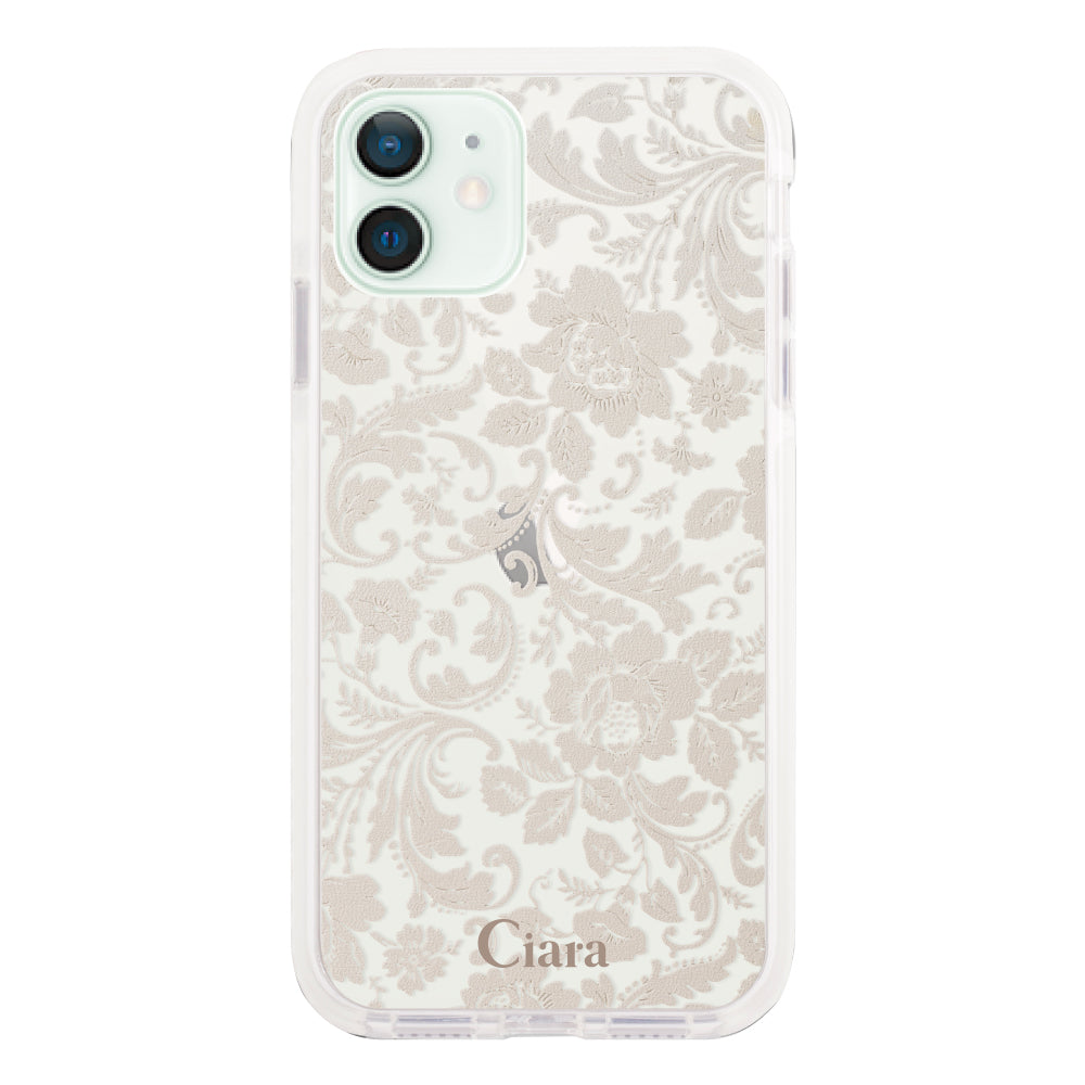 iPhone12mini クッションバンパー 耐衝撃クリアケース ヴィンテージフラワー ピンク