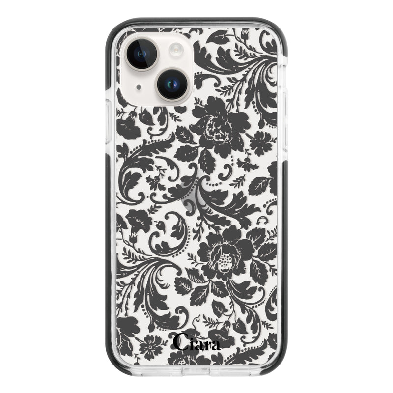 iPhoneケース クッションバンパー 耐衝撃クリアケース ヴィンテージフラワー