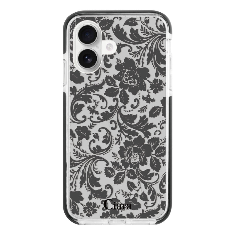 iPhoneケース クッションバンパー 耐衝撃クリアケース ヴィンテージフラワー