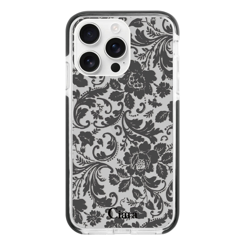 iPhoneケース クッションバンパー 耐衝撃クリアケース ヴィンテージフラワー