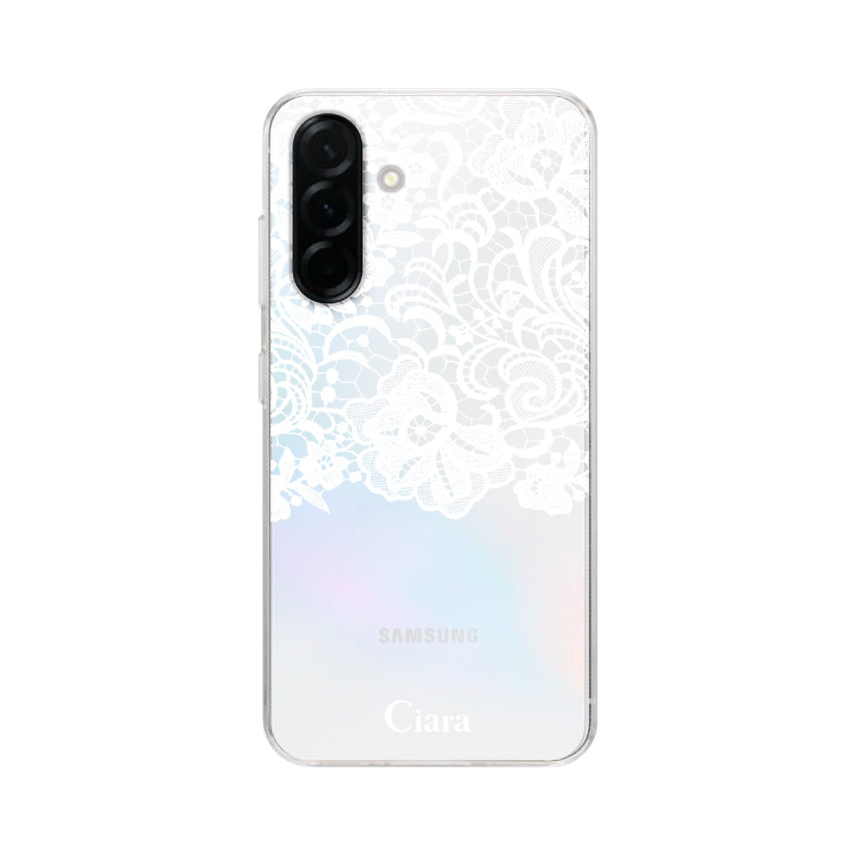 GalaxyA36 クリアケース ファブリックカラーレース ホワイト