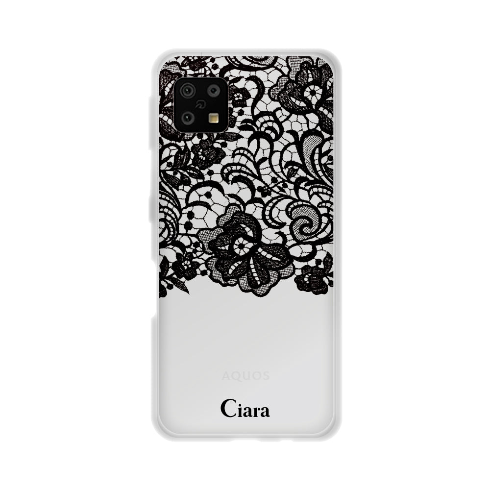 AQUOSSENSE6ケース クリアケース ファブリックカラーレース ブラック