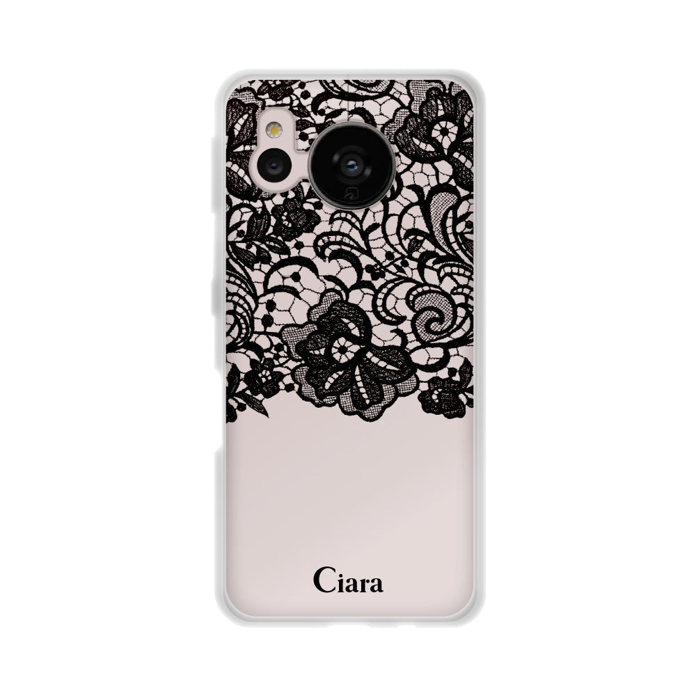 AQUOSSENSE7ケース クリアケース ファブリックカラーレース ブラック