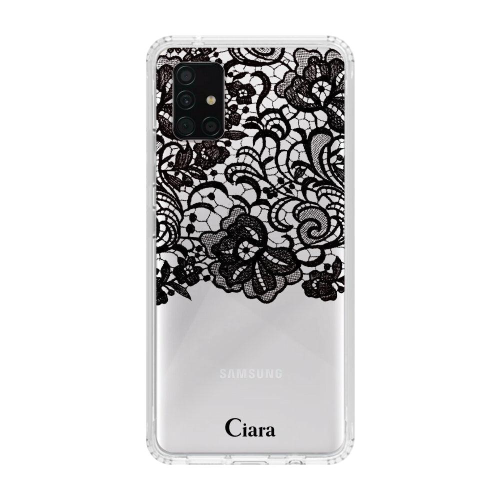 GalaxyA51ケース クリアケース ファブリックカラーレース ブラック