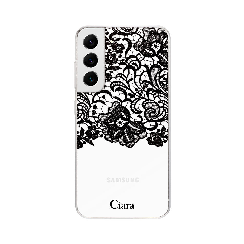 GalaxyS22ケース クリアケース ファブリックカラーレース ブラック