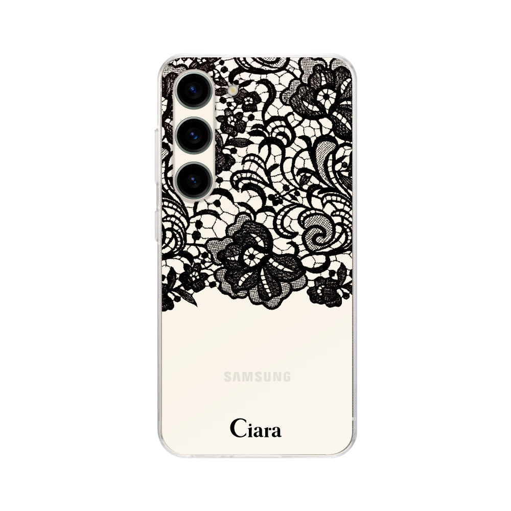 GalaxyS23ケース クリアケース ファブリックカラーレース ブラック