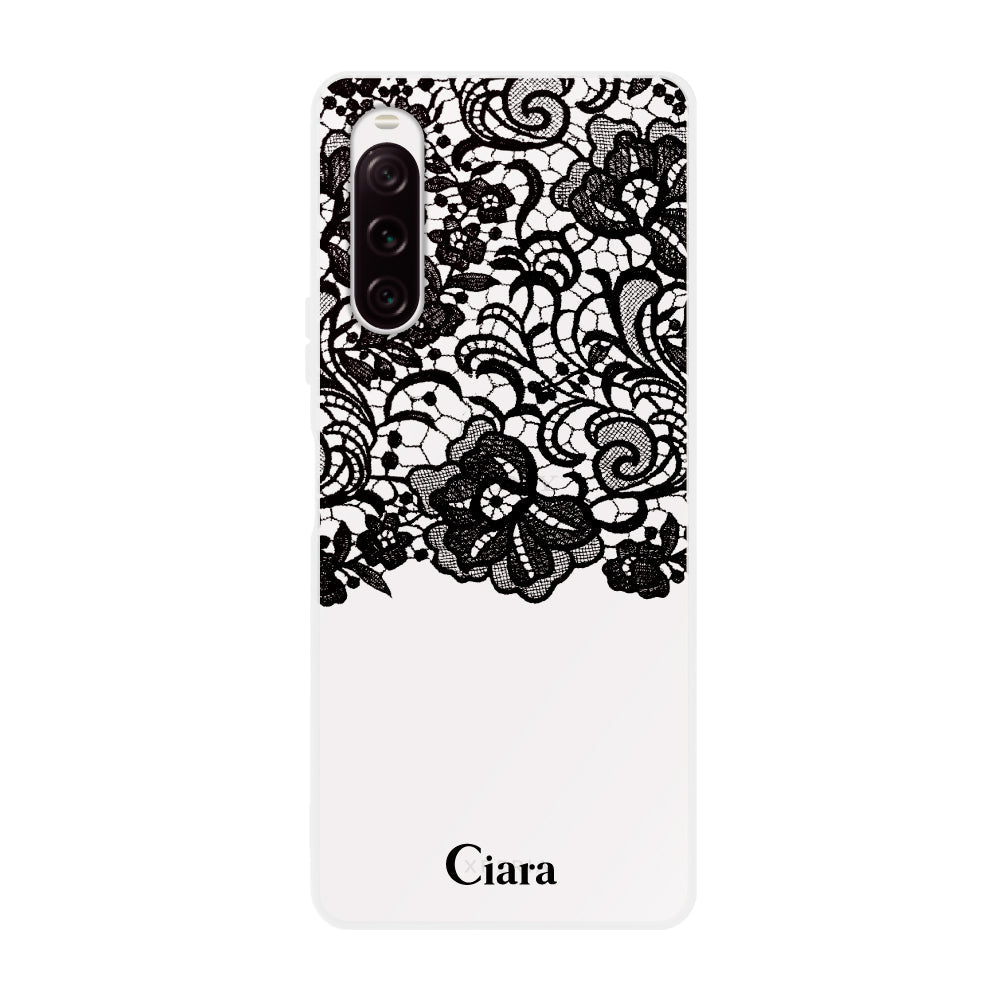 Xperia10Ⅲケース クリアケース ファブリックカラーレース ブラック