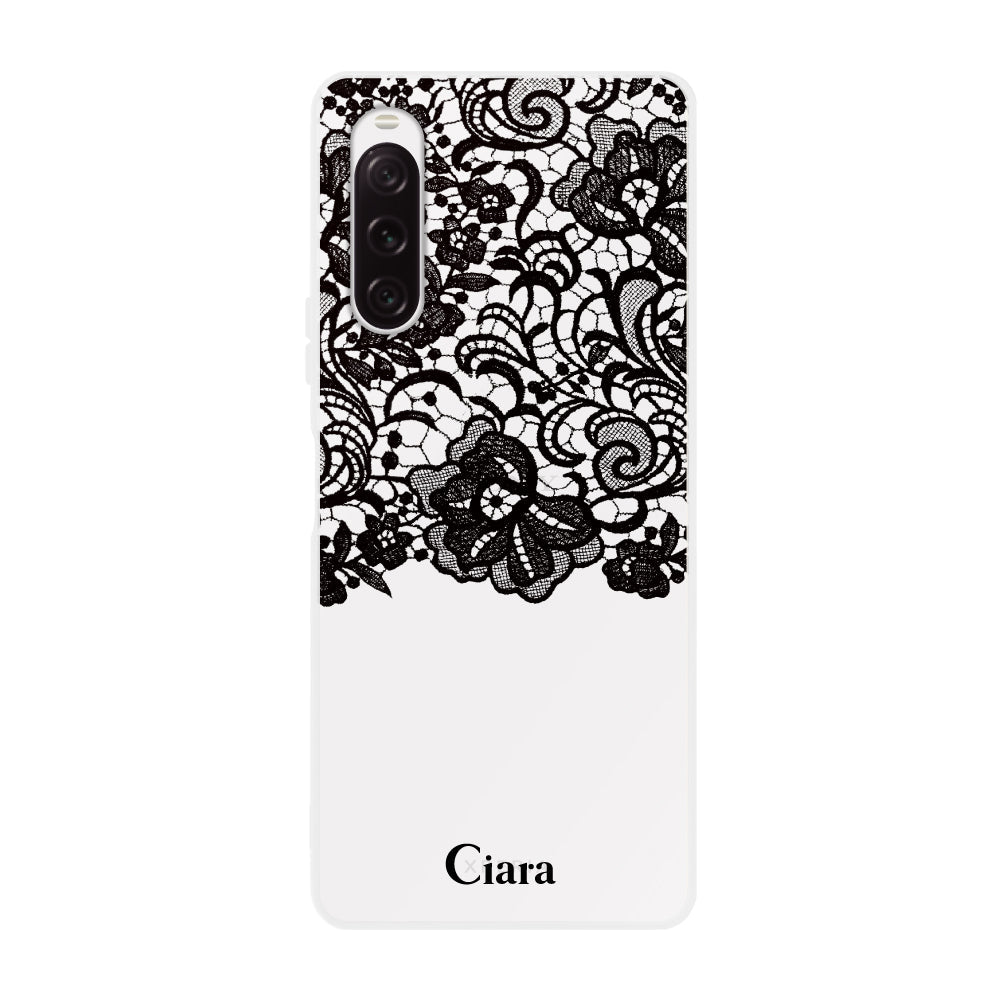 Xperia10Ⅴケース クリアケース ファブリックカラーレース ブラック