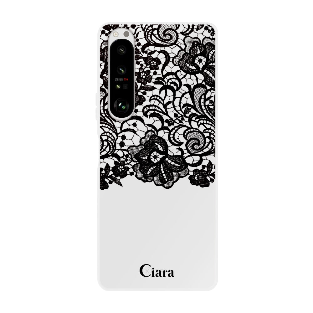 Xperia1Ⅱ クリアケース ファブリックカラーレース ブラック