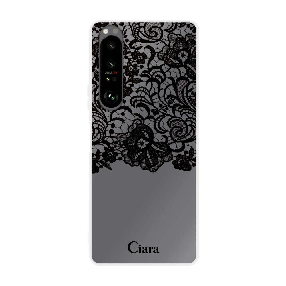 Xperia1Ⅲケース クリアケース ファブリックカラーレース ブラック