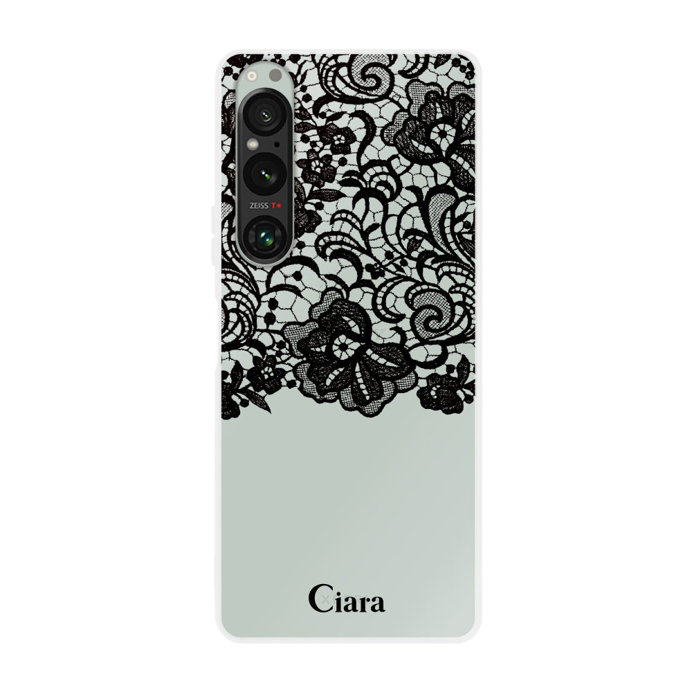Xperia1Ⅳケース クリアケース ファブリックカラーレース ブラック