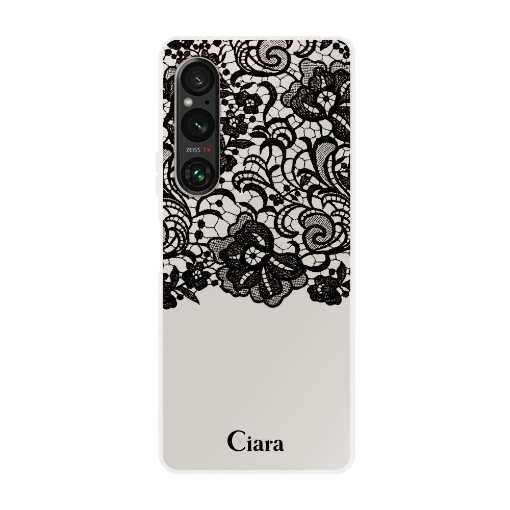 Xperia1Ⅴケース クリアケース ファブリックカラーレース ブラック