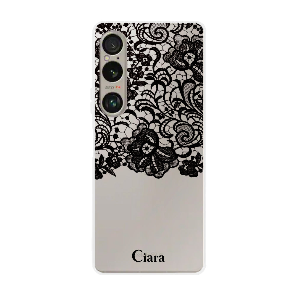 Xperia1VIケース クリアケース ファブリックカラーレース ブラック