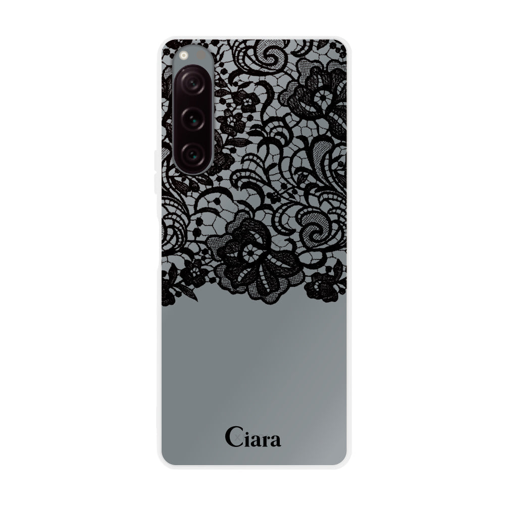 Xperia5Ⅱケース クリアケース ファブリックカラーレース ブラック