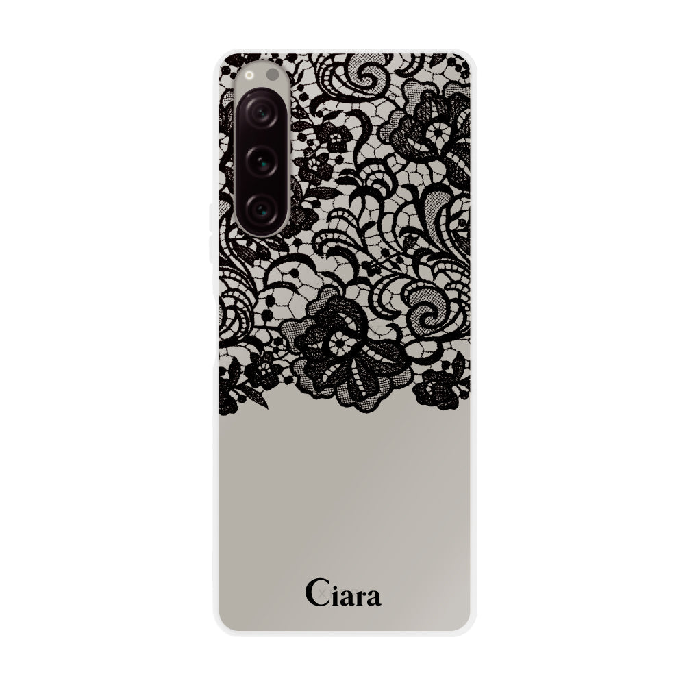 Xperia5Ⅲケース クリアケース ファブリックカラーレース ブラック