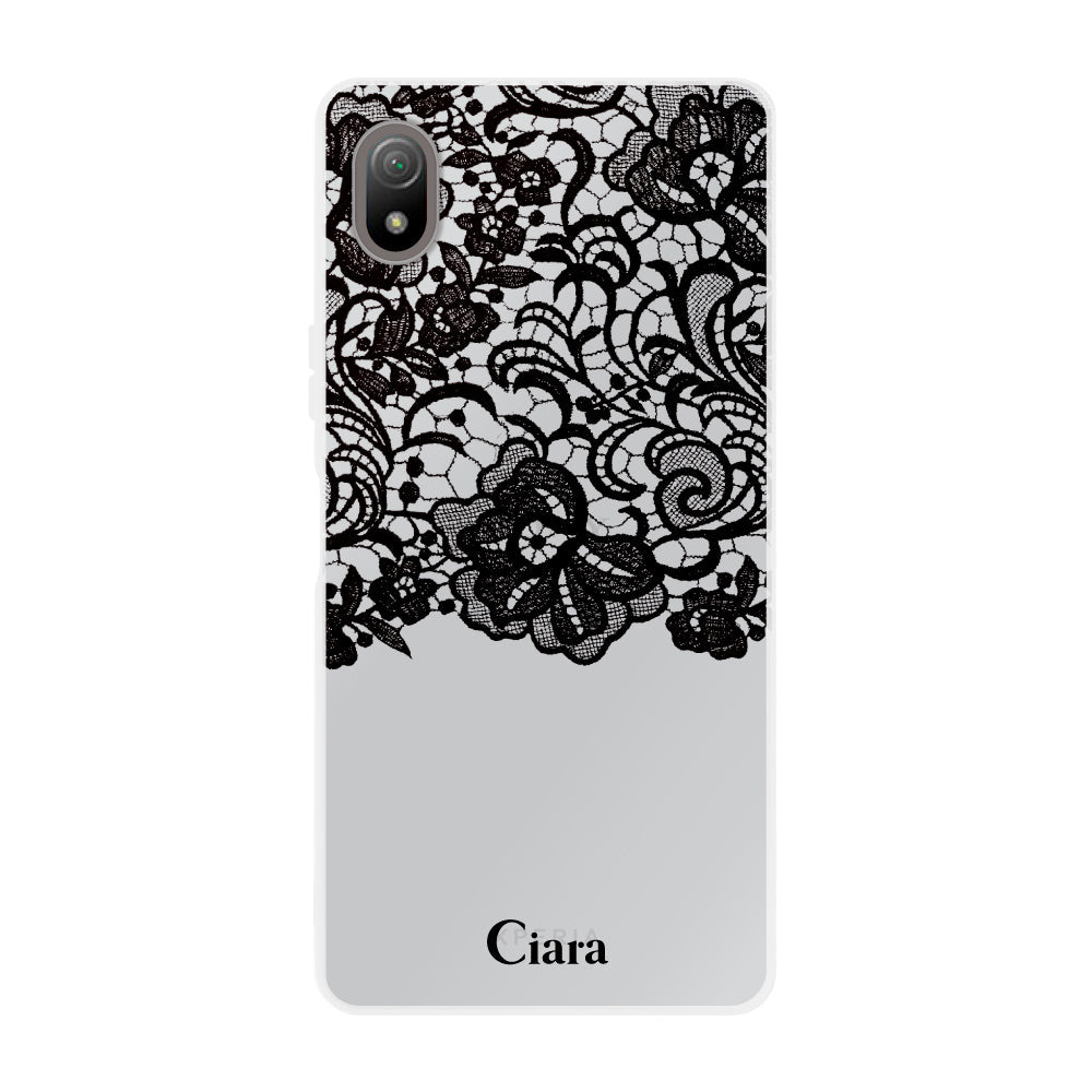 XperiaACEⅢケース クリアケース ファブリックカラーレース ブラック