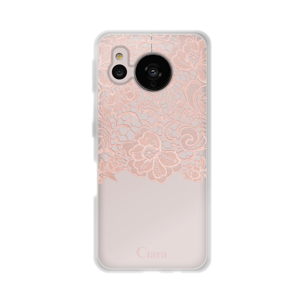 AQUOSSENSE7ケース クリアケース ファブリックカラーレース ピンク