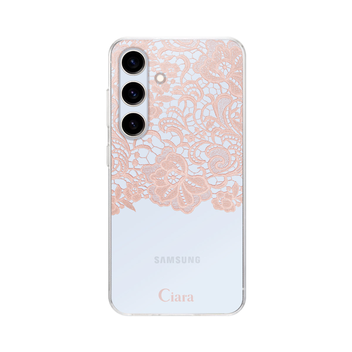 GalaxyS25 クリアケース ファブリックカラーレース ピンク