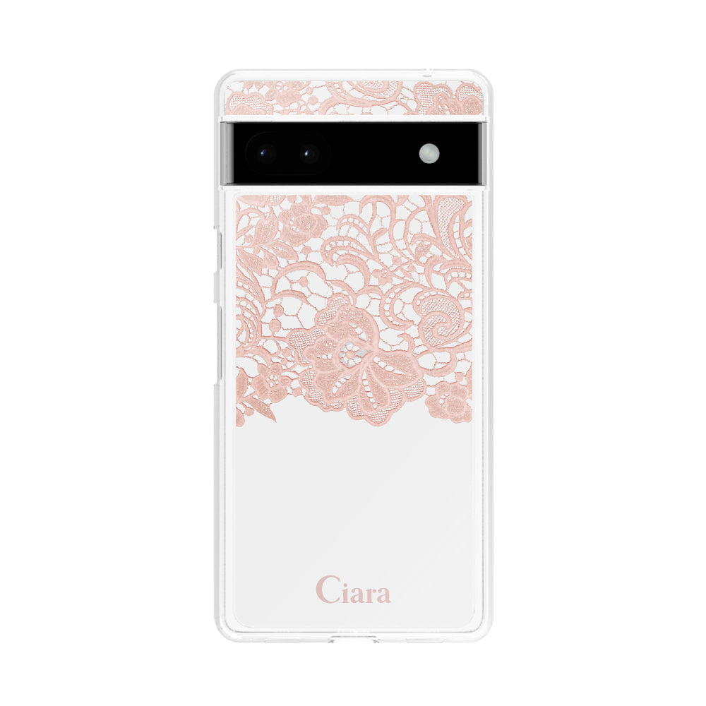 GooglePixel6a クリアケース ファブリックカラーレース ピンク
