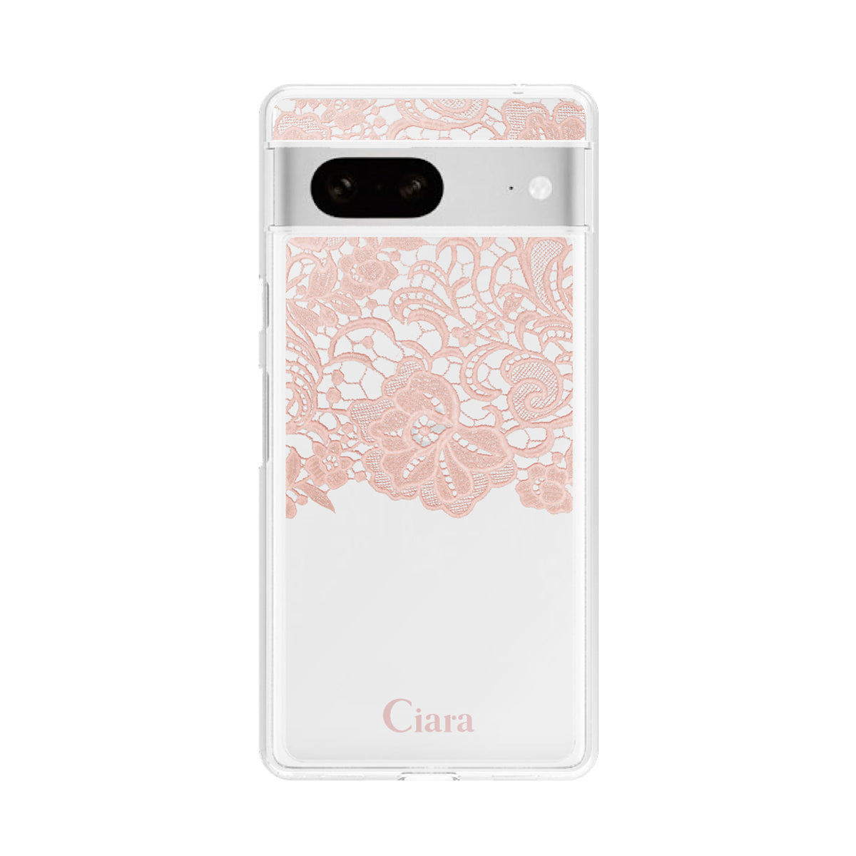 GooglePixel7 クリアケース ファブリックカラーレース ピンク