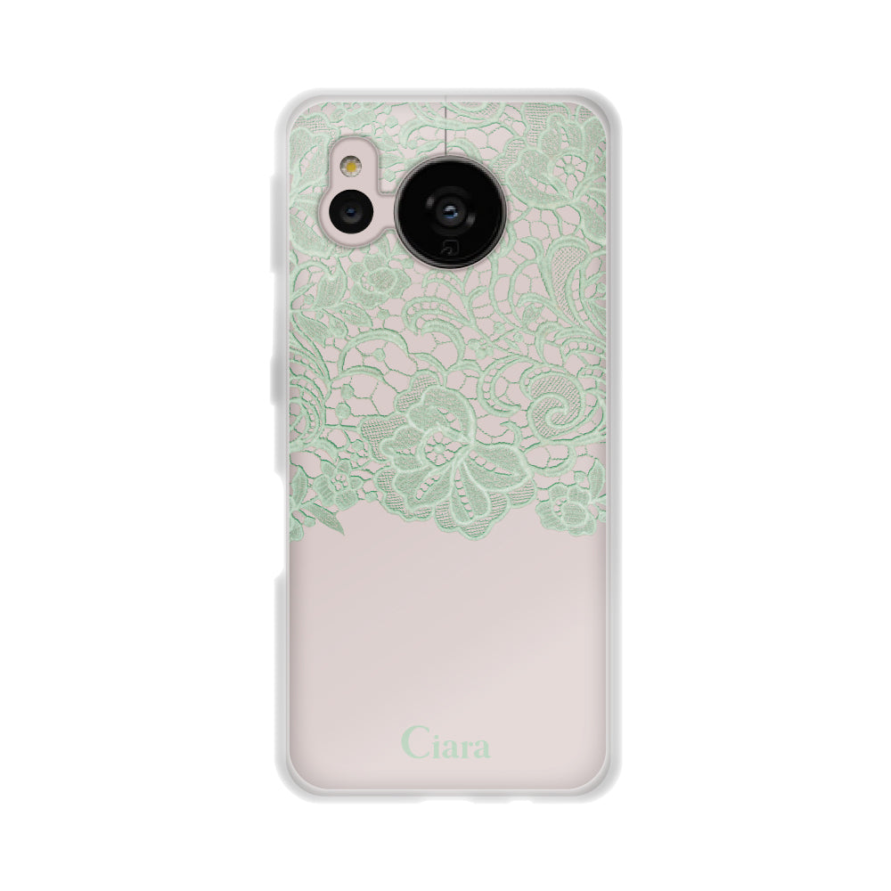 AQUOSSENSE7ケース クリアケース ファブリックカラーレース グリーン