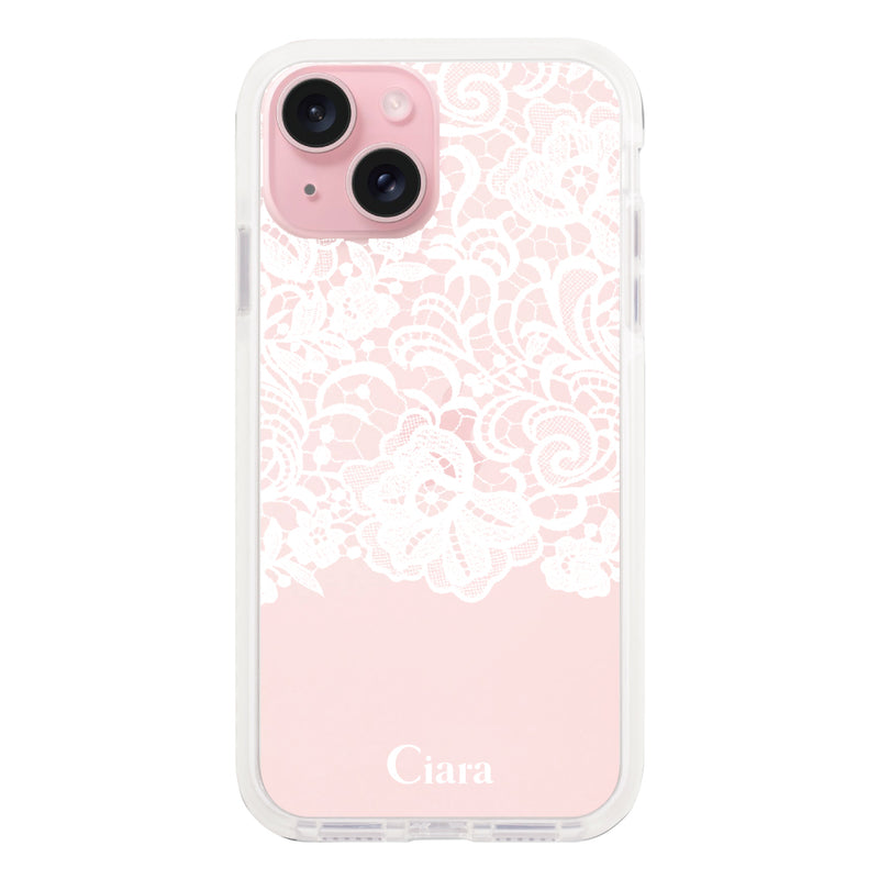 iPhoneケース クッションバンパー 耐衝撃クリアケース ファブリックカラーレース
