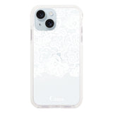 iPhone15Plus クッションバンパー 耐衝撃クリアケース ファブリックカラーレース ホワイト