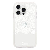 iPhone16ProMax クッションバンパー 耐衝撃クリアケース ファブリックカラーレース ホワイト