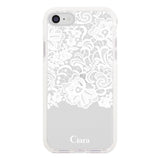 iPhone7Plus/8Plus クッションバンパー 耐衝撃クリアケース ファブリックカラーレース ホワイト