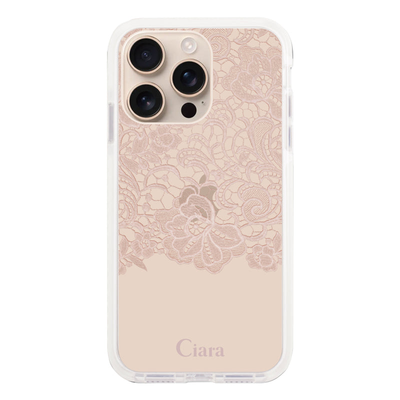 iPhoneケース クッションバンパー 耐衝撃クリアケース ファブリックカラーレース