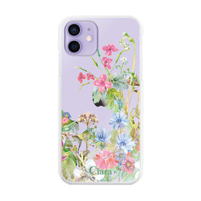 iPhone12/12Pro ハイブリッド クリアケース ボタニカルフラワー ピンク