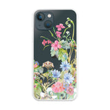 iPhone13mini ハイブリッド クリアケース ボタニカルフラワー ピンク