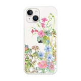 iPhone14 ハイブリッド クリアケース ボタニカルフラワー ピンク