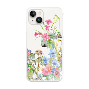 iPhone14 ハイブリッド クリアケース ボタニカルフラワー ピンク