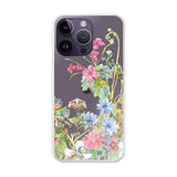 iPhone14ProMax ハイブリッド クリアケース ボタニカルフラワー ピンク