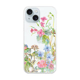 iPhone15Plus ハイブリッド クリアケース ボタニカルフラワー ピンク