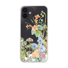 iPhoneXR ハイブリッド クリアケース ボタニカルフラワー オレンジ