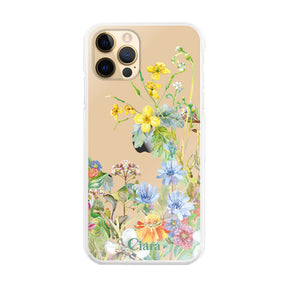 iPhone11ProMax ハイブリッド クリアケース ボタニカルフラワー イエロー
