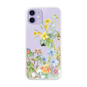 iPhone12/12Pro ハイブリッド クリアケース ボタニカルフラワー イエロー