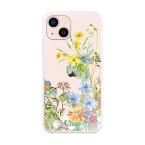iPhone13 ハイブリッド クリアケース ボタニカルフラワー イエロー