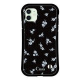iPhone12mini グリップ 耐衝撃ケース ドットフラワー ブラック
