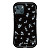 iPhone13mini グリップ 耐衝撃ケース ドットフラワー ブラック