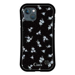 iPhone13mini グリップ 耐衝撃ケース ドットフラワー ブラック