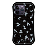 iPhone14ProMax グリップ 耐衝撃ケース ドットフラワー ブラック