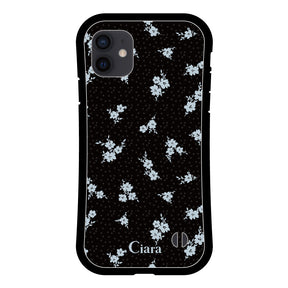iPhoneXR グリップ 耐衝撃ケース ドットフラワー ブラック