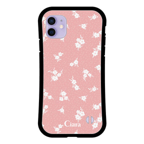 iPhone12/12Pro グリップ 耐衝撃ケース ドットフラワー ピンク