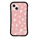 iPhone13 グリップ 耐衝撃ケース ドットフラワー ピンク